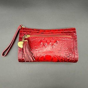 BRAHMIN Cranberry Melbourne Crocodile Embossed Leather Clutch Wristlet Wallet
